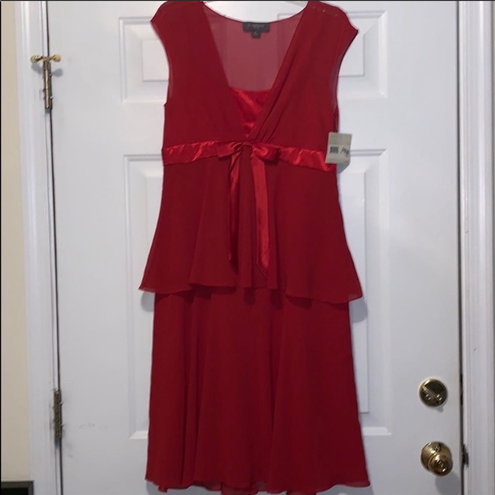 NWT Liz Claiborne Red Dress Sz 10 Sleeveless Tie Waist Peplum Style Layered